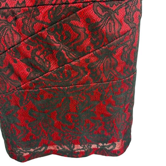 Alyx Petite Red Black Lace Cocktail Party Knee Length Sheath Cap Sleeve Dress 6 - Picture 7 of 16
